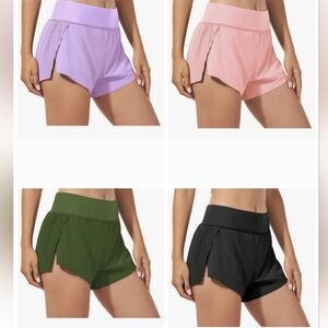 4-Pleated Athletic Shorts Collection - Pink, Purple, Green, and Black